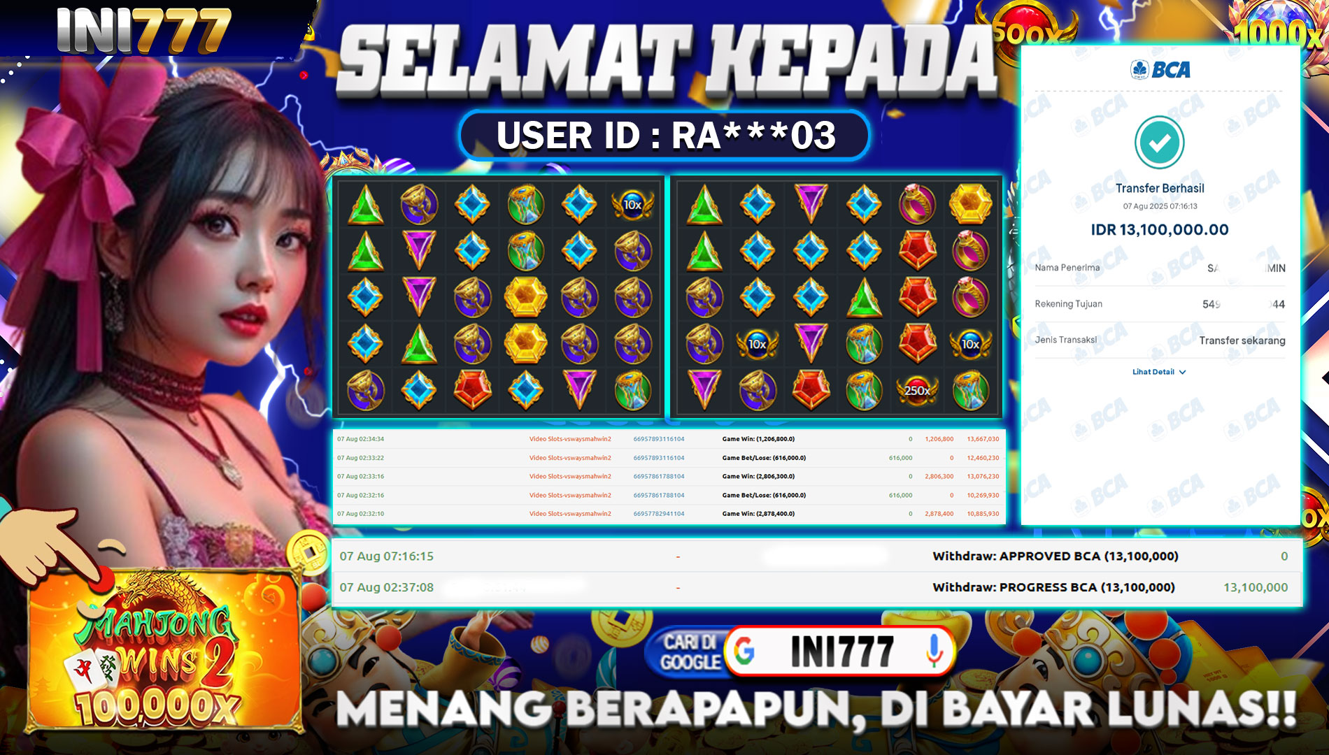 INI777 di Game Mahjong Wins 2 RP.13.100.000 LUNAS