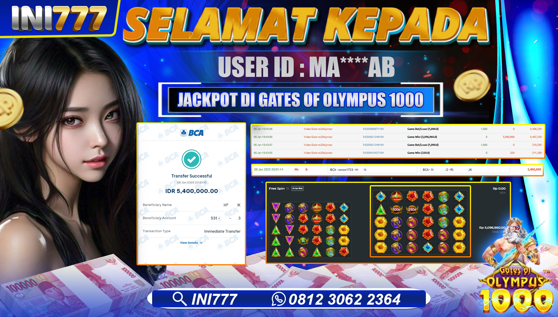 INI777 di Game Slot Gates Of Olympus 1000 RP.5.400.000 LUNAS
