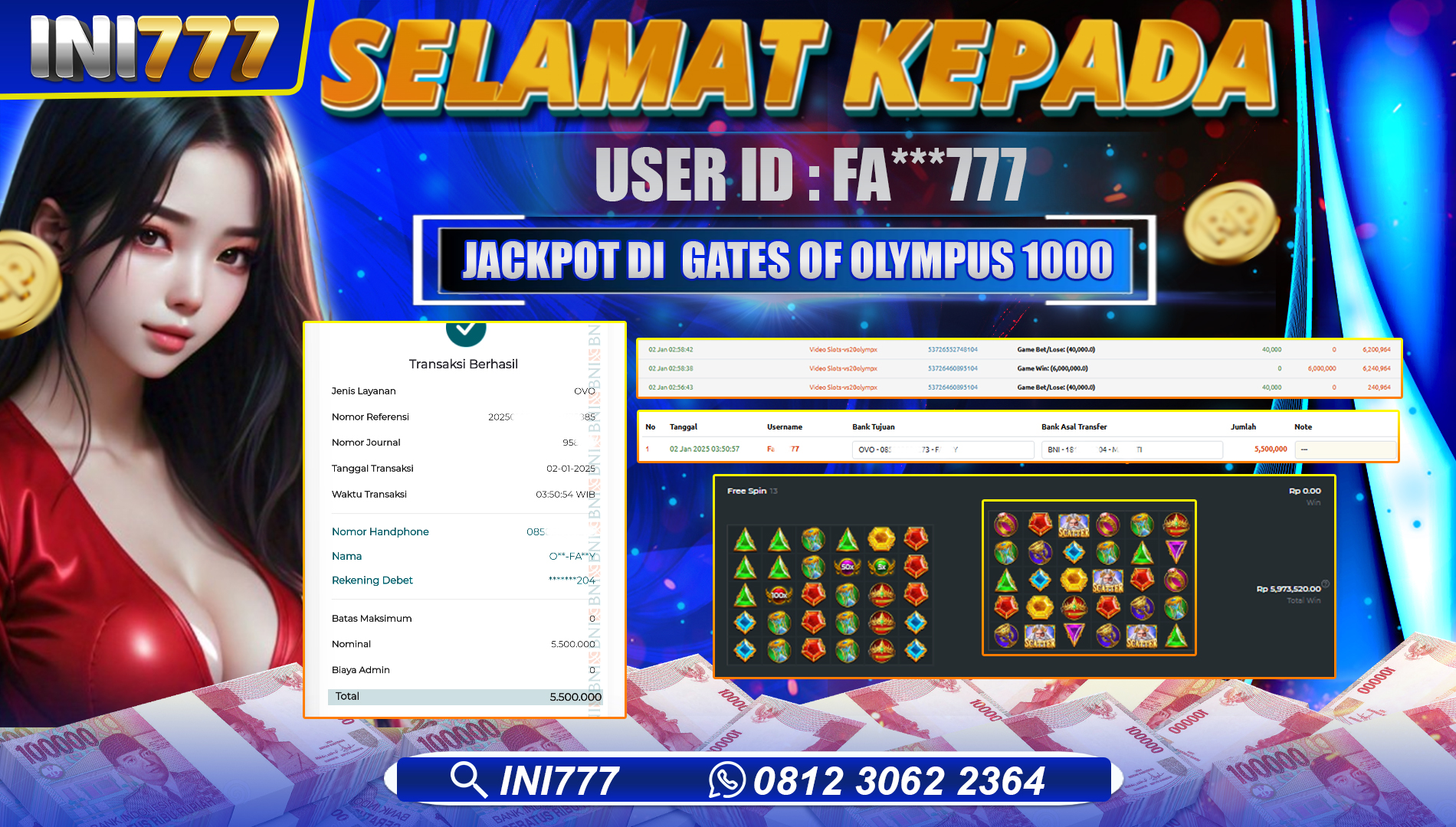INI777 di Game Slot Gates Of Olympus 1000 RP.5.500.000 LUNAS