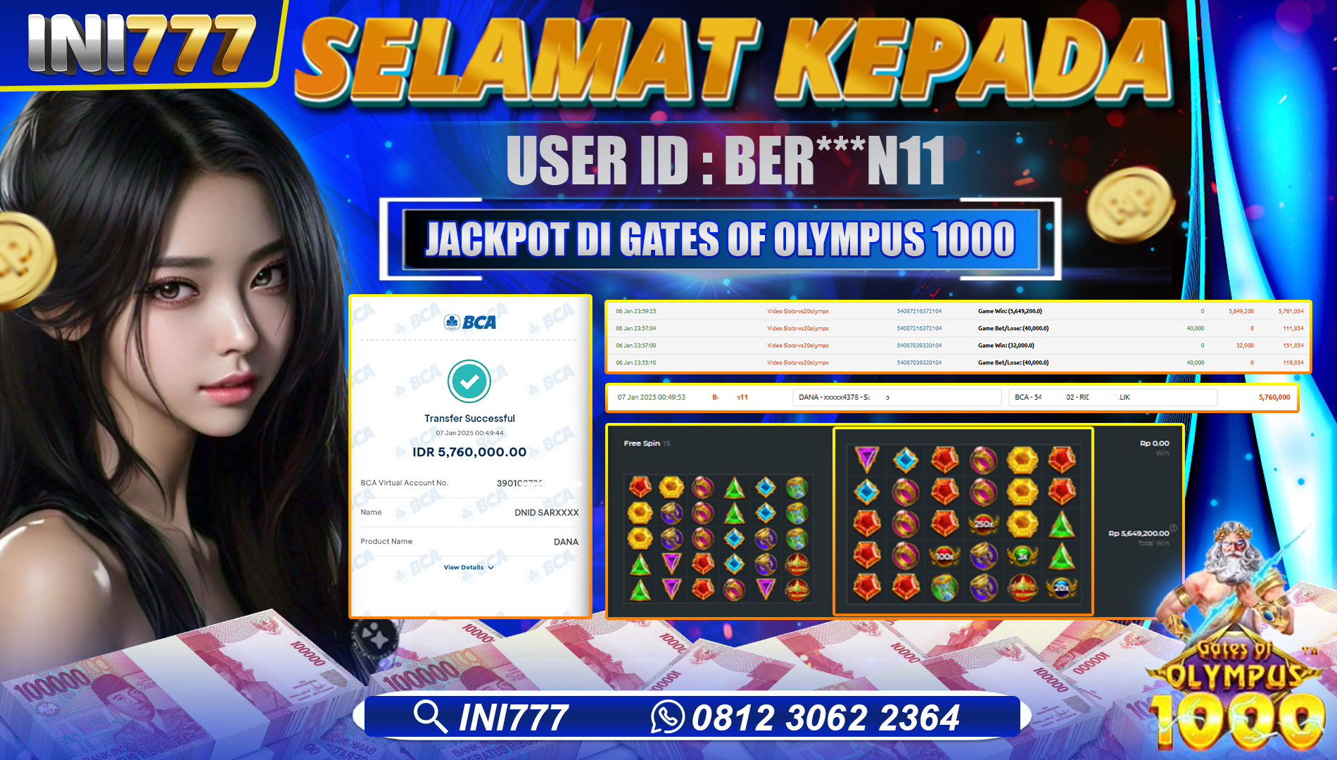 INI777 di Game Slot Gates Of Olympus 1000 RP.5.760.000 LUNAS