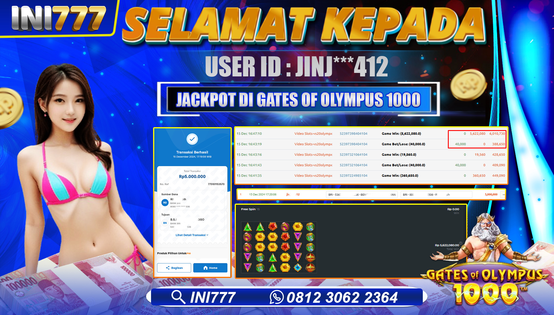 INI777 di Game Slot Gates Of Olympus 1000 RP.5.000.000 LUNAS