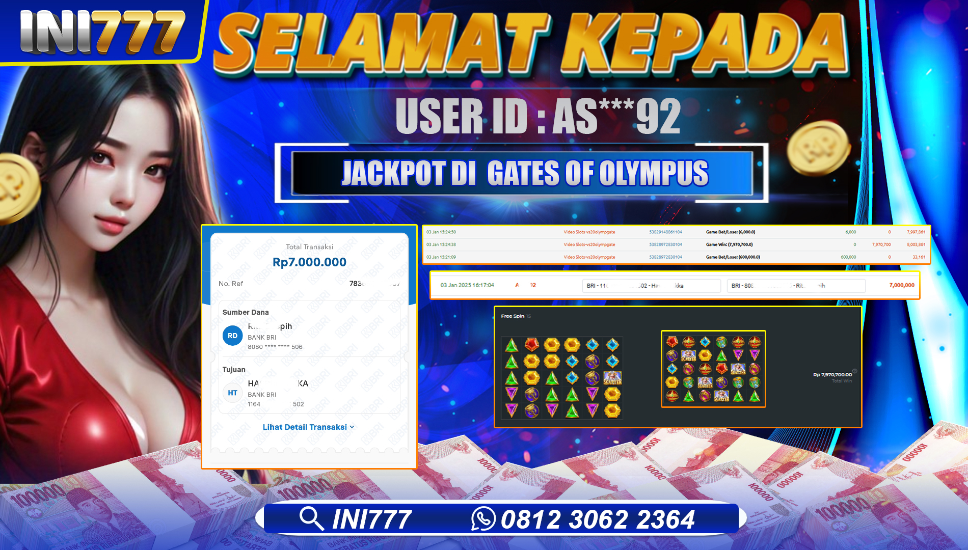INI777 di Game Slot Gates Of Olympus RP.7.000.000 LUNAS