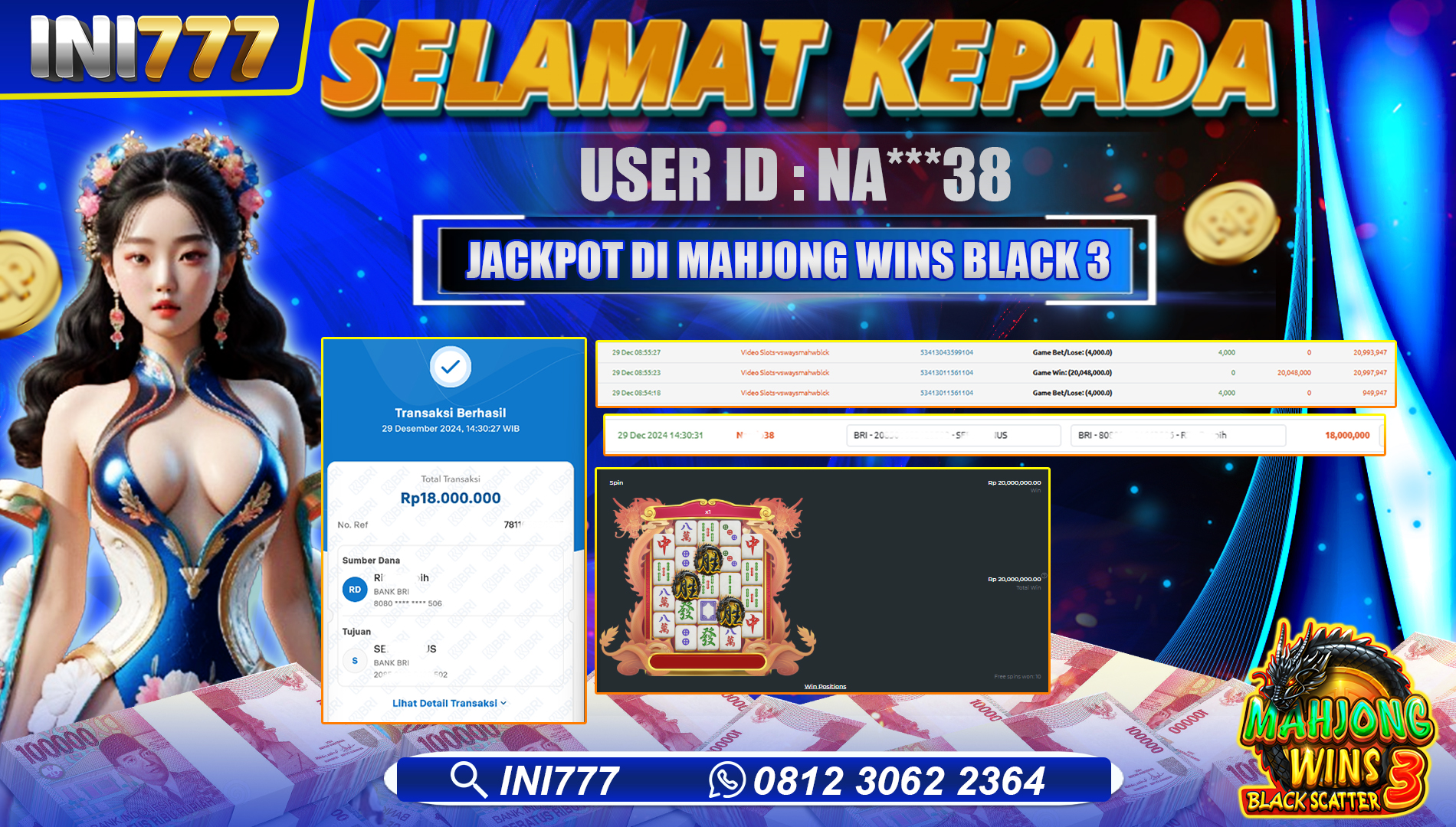 INI777 di Game Slot Mahjong Wins Black 3 RP.18.000.000 LUNAS