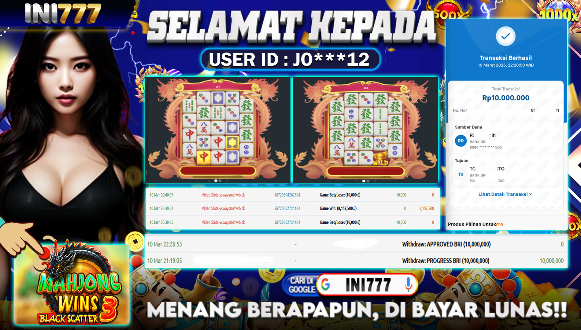 INI777 di Game Mahjong Wins 3 - Black Scatter RP.10.000.000 LUNAS