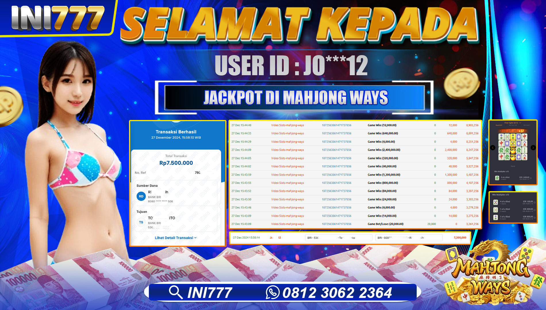 INI777 di Game Slot Mahjong Ways RP.7.500.000 LUNAS