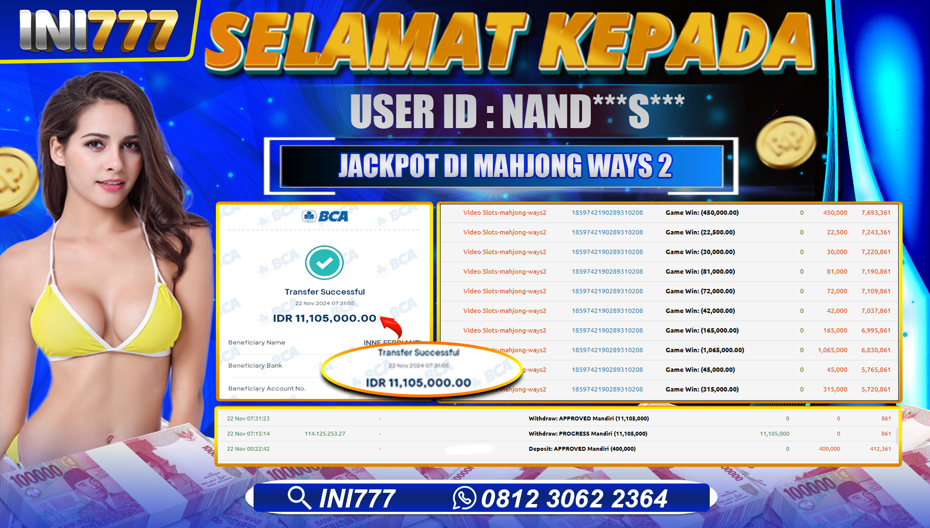 INI777 di MAHJONG WAYS 2 RP.11.105.000 LUNAS