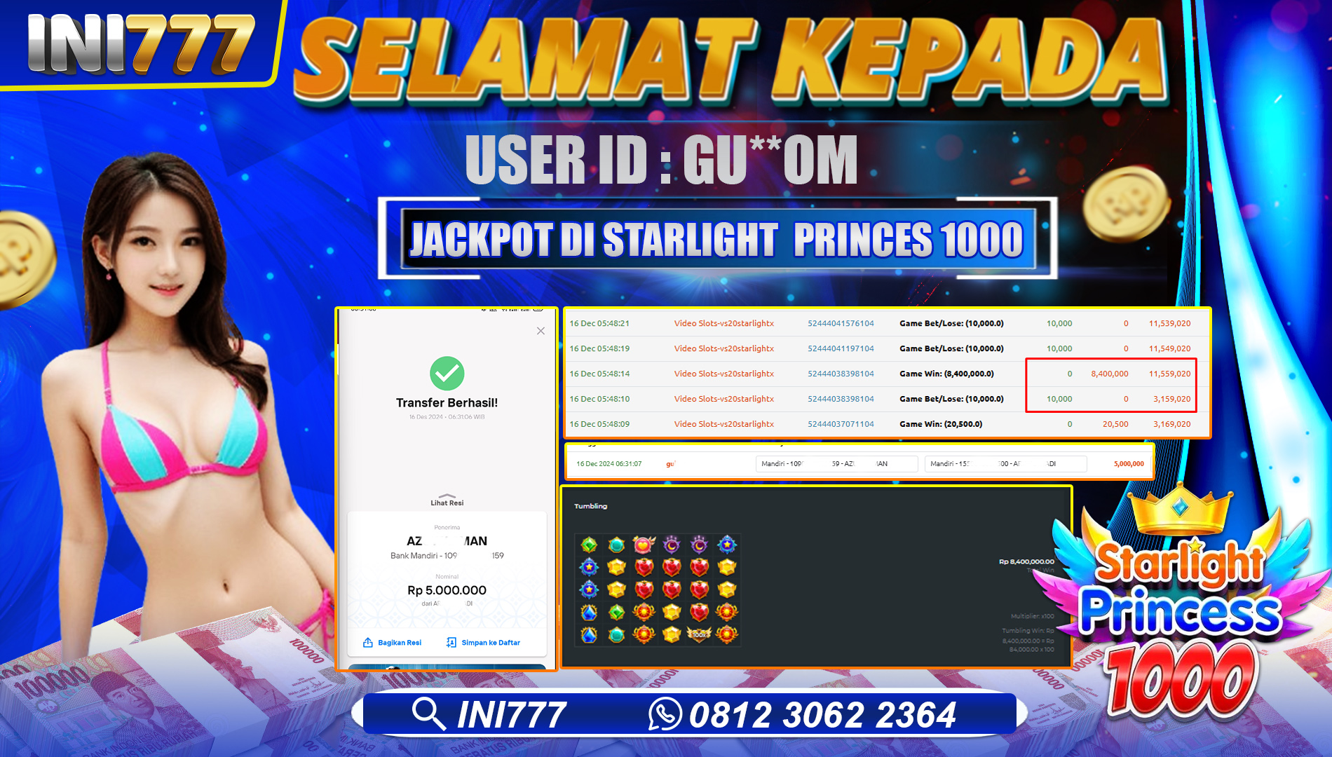 INI777 di Game Slot Starlight Princes 1000 RP.5.000.000 LUNAS