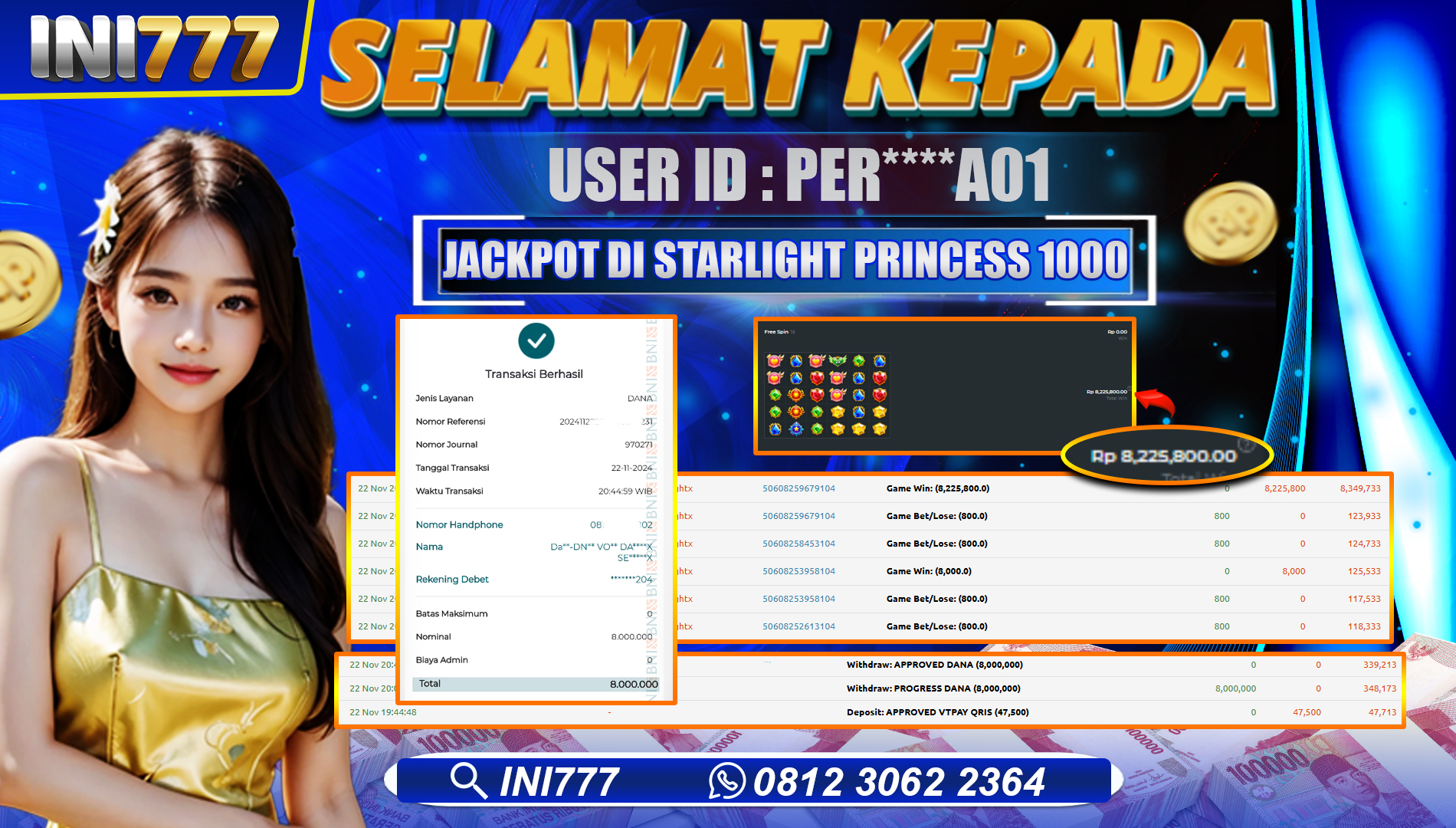INI777 di Starlight Princess 1000 RP.8.000.000 LUNAS