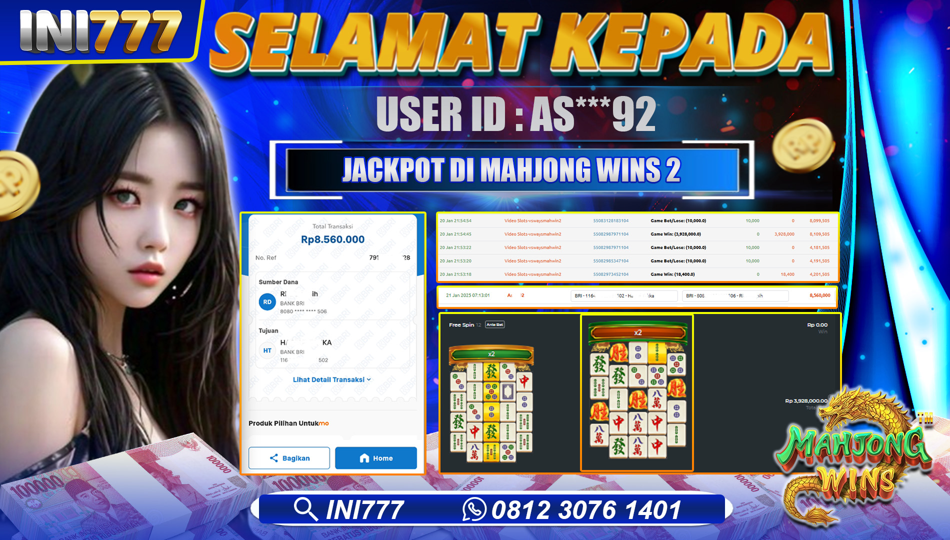 INI777 di Game Slot Mahjong Wins 2 RP.8.560.000 LUNAS