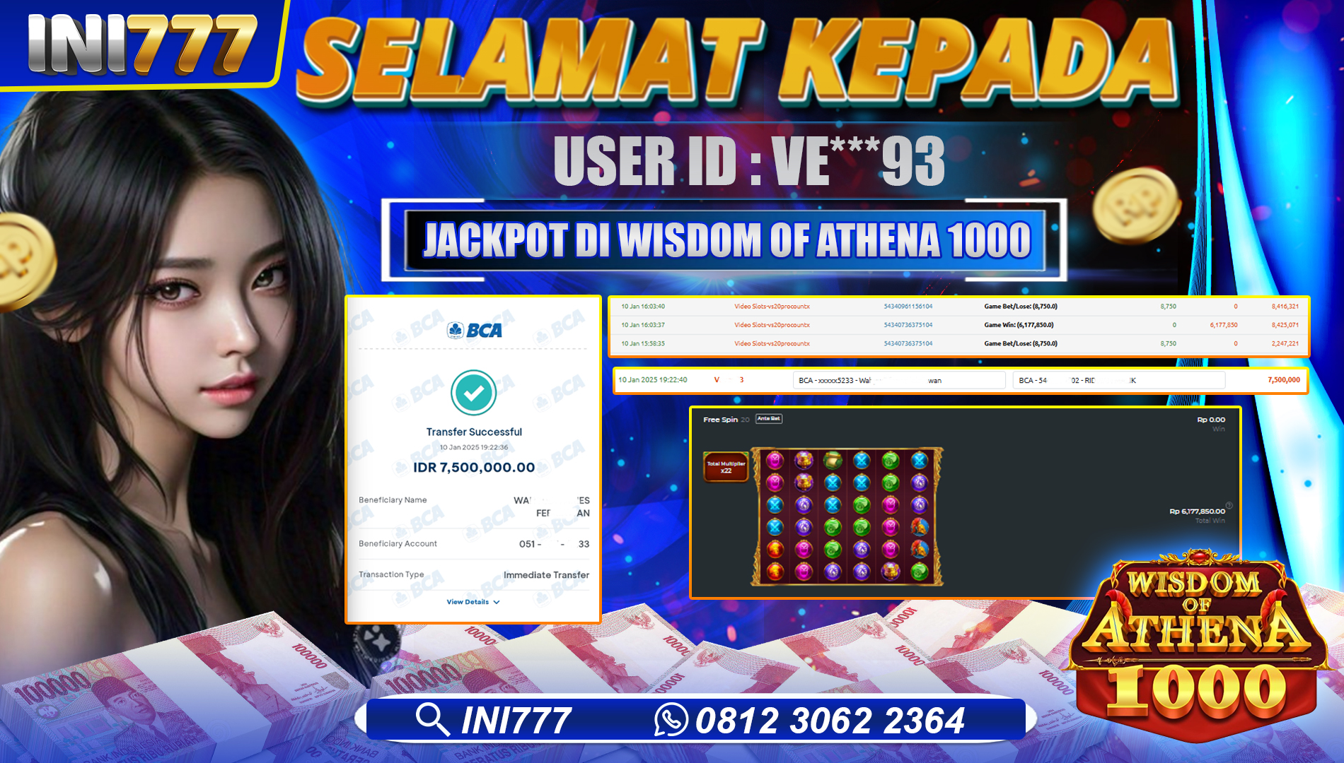 INI777 di Game Slot Wisdom of Athena 1000 RP.7.500.000 LUNAS